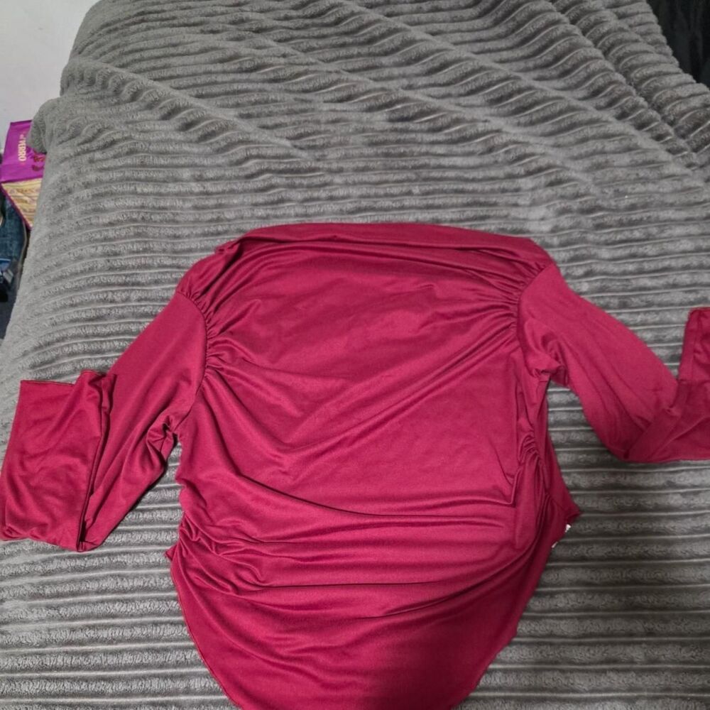 Women's Burgundy Asymmetrical Blouse Bimbocore Mobwife Aesthetics